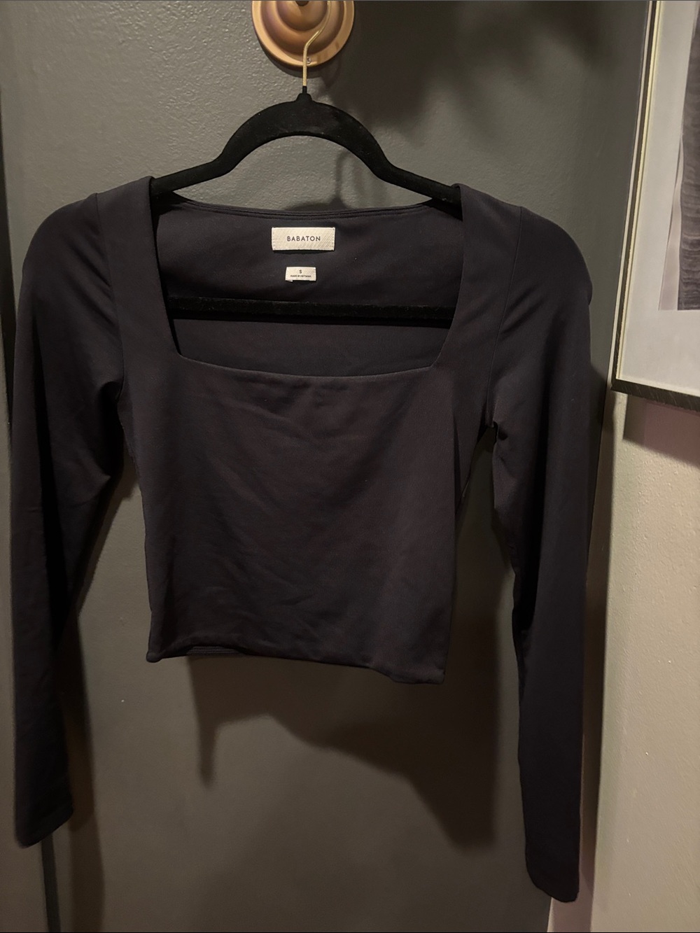 Aritzia Babaton Black Square Neck Long-Sleeve Crop Top